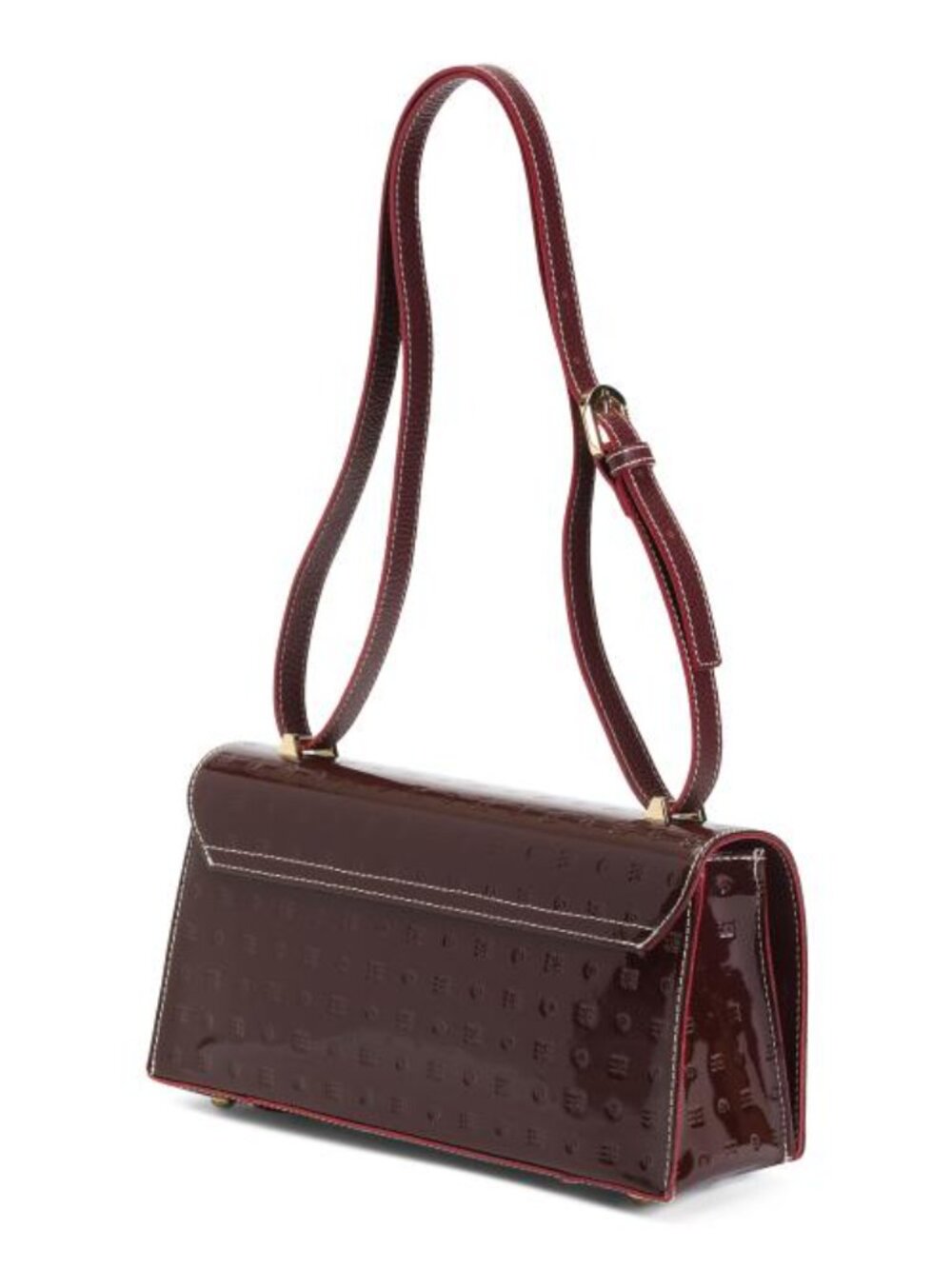 ARCADIA Made In Italy Patent Leather East West Xbody Large Flap Square Closure - Picture 3 of 4